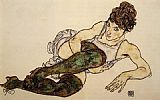 Egon Schiele Reclining Woman with Green Stockings Adele Harms painting